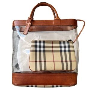 BURBERRY VINTAGE PVC & Leather Clear Stadium Bag & Pouch